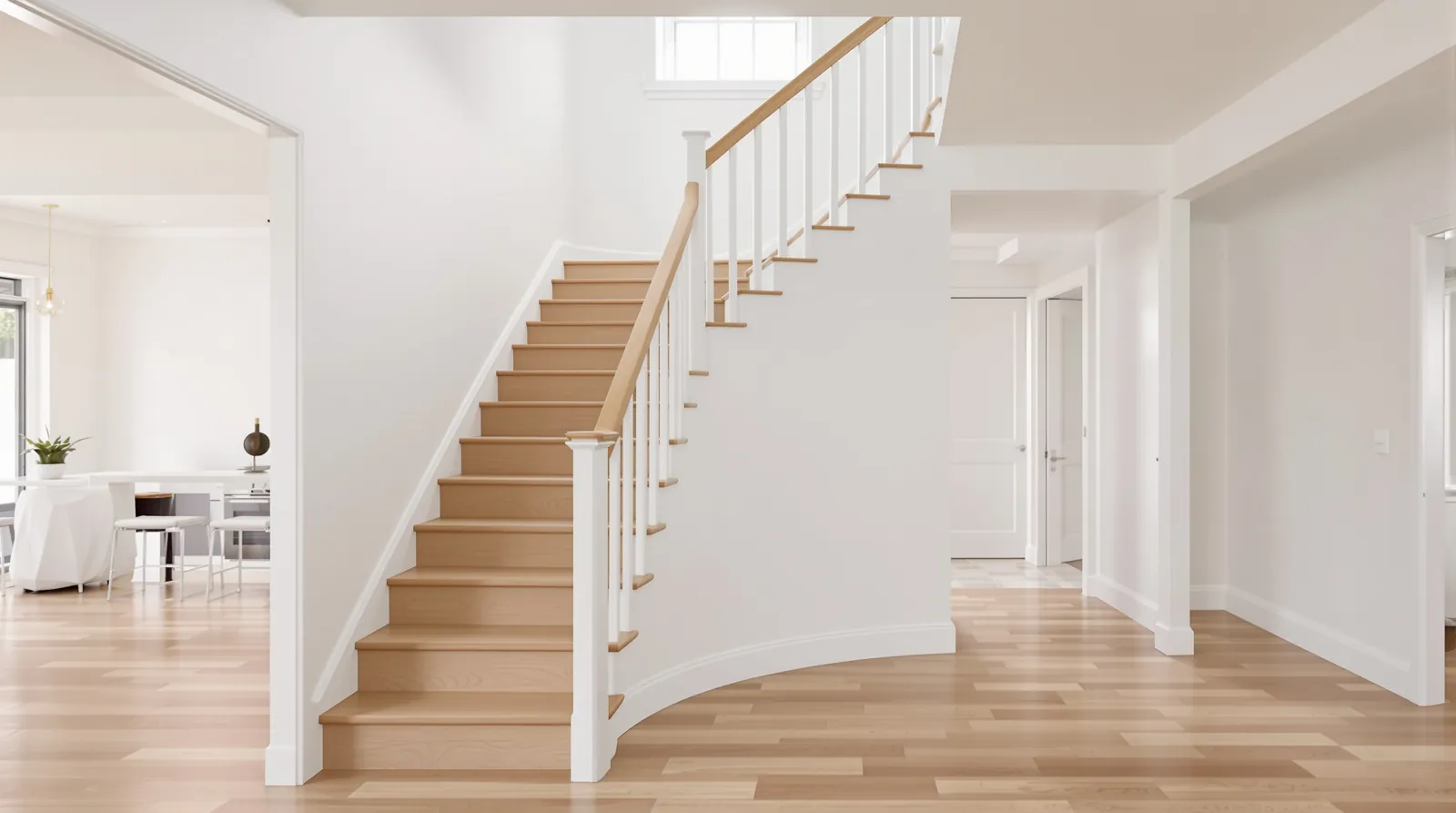 Carpeted staircase converted to natural oak treads with white painted risers in a two-storey Balwyn home